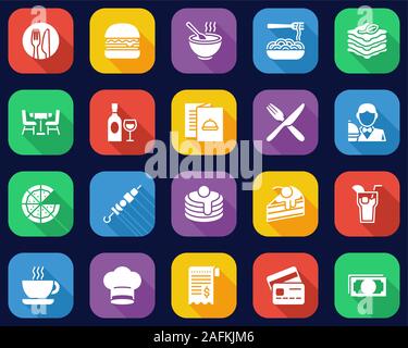 Dinner At Restaurant Icons Flat Design Set Big Stock Vector