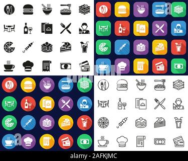 Dinner Icons All in One Icons -Black & White-Color Flat Design-Thin Line- Set Stock Vector
