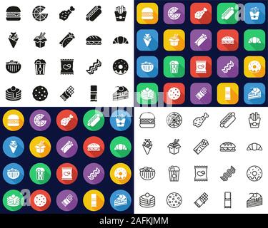 Fast Food Or Junk Food Icons All in One Icons -Black & White-Color Flat Design-Thin Line- Set Stock Vector