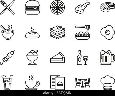 Lunch Icons Thin Line Set Big Stock Vector