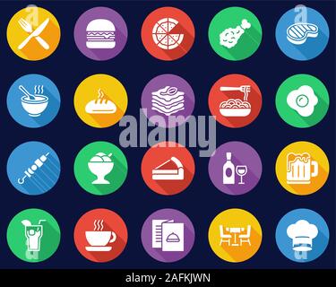 Lunch Icons Flat Design Circle Set Big Stock Vector