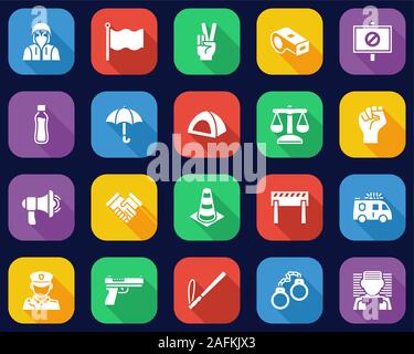 Peaceful Protest Or Demonstration Icons Flat Design Set Big Stock Vector