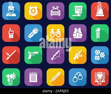 Police Highway Patrol Icons Flat Design Set Big Stock Vector