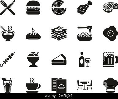 Lunch Icons Black & White Set Big Stock Vector