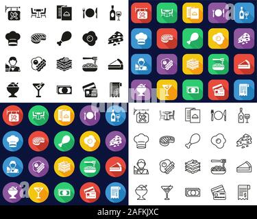 Restaurant Icons -Black & White-Color Flat Design-Thin Line- Set Stock Vector