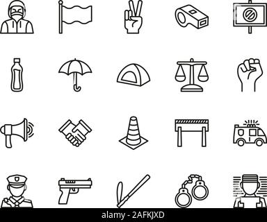 Peaceful Protest Or Demonstration Icons Thin Line Set Big Stock Vector