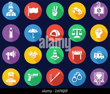 Peaceful Protest Or Demonstration Icons Flat Design Circle Set Big Stock Vector