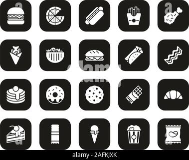Snack Or Junk Food Icons White On Black Set Big Stock Vector