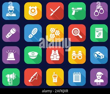 Police Or Detective Icons Flat Design Set Big Stock Vector