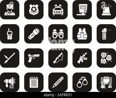 Police Highway Patrol Icons White On Black Set Big Stock Vector
