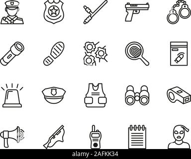 Police Or Detective Icons Thin Line Set Big Stock Vector
