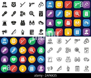 Police Or Detective Icons -Black & White-Color Flat Design-Thin Line- Set Stock Vector