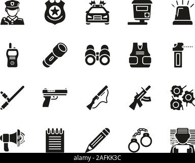 Police Highway Patrol Icons Black & White Set Big Stock Vector