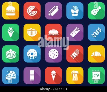 Snack Or Junk Food Icons Flat Design Set Big Stock Vector