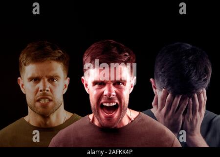 Composite Concept Image Showing Young Man With Anger Management Issues Stock Photo