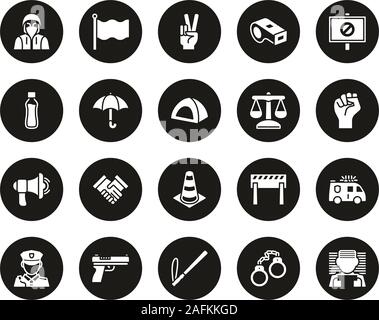 Peaceful Protest Or Demonstration Icons White On Black Circle Set Big Stock Vector