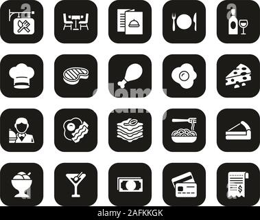 Restaurant Icons White On Black Big Set Stock Vector
