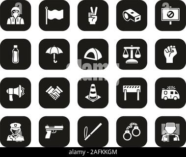 Peaceful Protest Or Demonstration Icons White On Black Set Big Stock Vector
