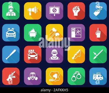 Riot or Public Disturbance Icons Flat Design Set Big Stock Vector