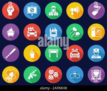 Violent Protest Or Demonstration Icons Flat Design Circle Set Big Stock Vector
