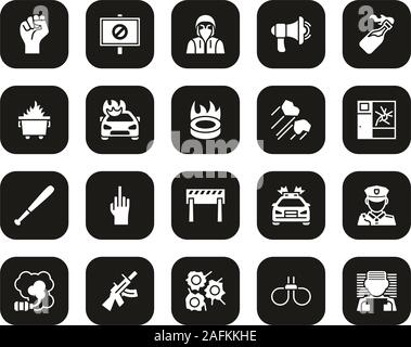 Violent Protest Or Demonstration Icons White On Black Set Big Stock Vector