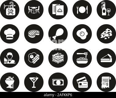 Restaurant Icons White On Black Circle Big Set Stock Vector