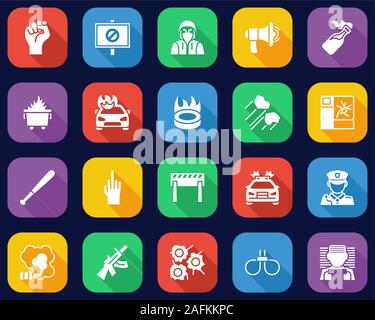 Violent Protest Or Demonstration Icons Flat Design Set Big Stock Vector