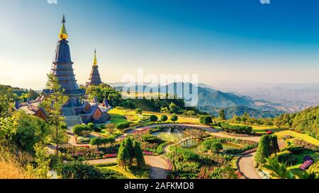 Landmark pagoda in Doi Inthanon National Park “The Roof of Thailand” is the highest summit in Thailand, Chiang Mai.