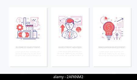 Financial operations - line design style banners set Stock Vector