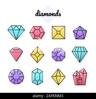 Set of diamonds - line design style objects Stock Vector