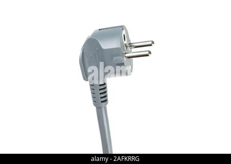 Power cable with plug isolated on white background, close up Stock Photo