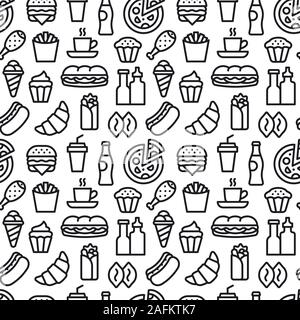 illustration of the fast food seamless pattern black and white Stock Vector