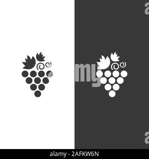 Grapes. Icon on black and white background. Fruit flat vector illustration Stock Vector
