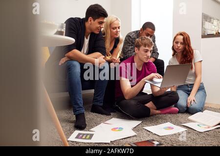 Group Of College Students In Lounge Of Shared House Studying Together Stock Photo