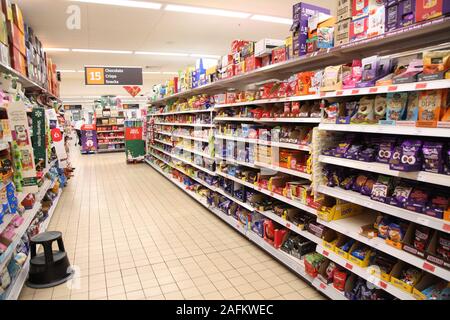 aisle sainsburys supermarket snacks december chocolate alamy crisps