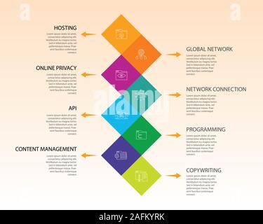 Web Development Infographics design. Timeline concept include key search, hosting, seo icons. Can be used for report, presentation, diagram, web Stock Photo