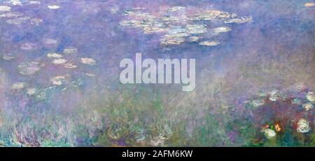 Water Lilies (Agapanthus) by Claude Monet (1840-1926), oil on canvas, c.1915-26. Giant mural sized canvas in the Cleveland Museum of Art measuring 201.3 x 425.6 cm (6ft 7in x 14ft 0in) Stock Photo