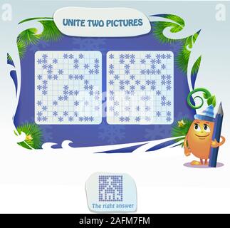 new year puzzles for kids and adults development of logic, iq. Task game unite two pictures and guess what is pictured Stock Vector