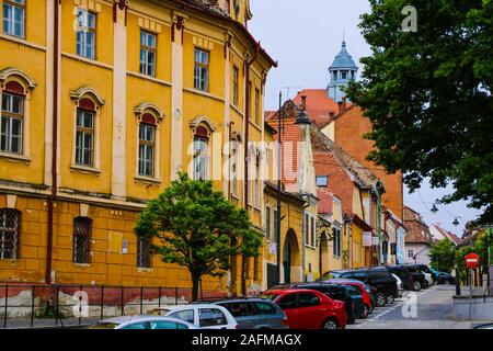 Sibiu, Romania, May 15, 2019 Old colorful houses of Sibiu city Stock Photo