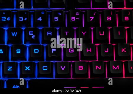 Gaming Backlit Keyboard of a computer. Stock Photo