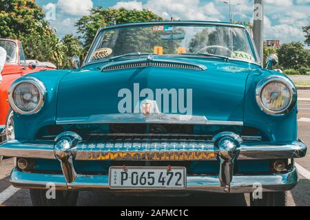 Havana, Cuba - October 18, 2019: Classic Car Taxi at the Revolution Plaza in Havana Stock Photo