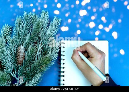 Man writes plans and goals. Stock Photo