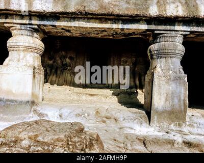 Ajanta Caves are 30 rock-cut Buddhist cave monuments from the 2nd century BCE to about 480 CE in the Aurangabad district of Maharashtra state of India. Stock Photo