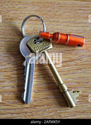 Set of Front and Back door keys,tenant keys,Chubb five lever mortice lock key,Yale key Stock Photo