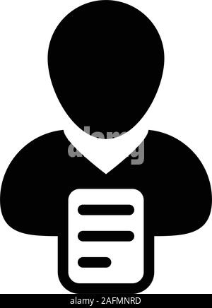 Mail icon vector male person profile avatar with document symbol for business in a glyph pictogram illustration Stock Vector