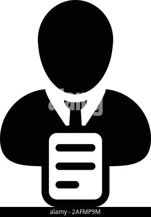 Manual icon vector male person profile avatar with document symbol for business in a glyph pictogram illustration Stock Vector