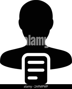 Data icon vector male person profile avatar with document symbol for business in a glyph pictogram illustration Stock Vector