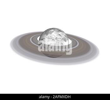 Frozen in Ice Earth planet with atmosphere and saturn ring isolated on white background. Elements of this image were furnished by NASA. Stock Photo