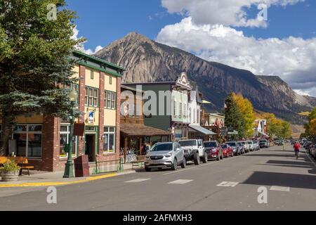 Kebler Pass a high mountain pass that starts in Crested Butte Colorado is a scenic fall color drive featuring golden aspens. Stock Photo