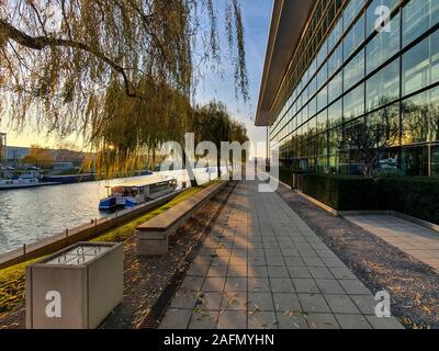 The Volkswagen/VW car construction Factory in the Autostadt in Wolfsburg Stock Photo